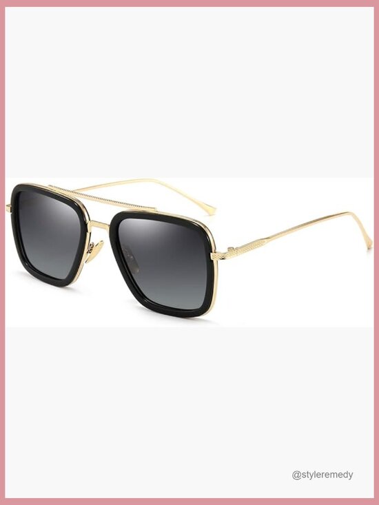 Vintage Aviator Square Sunglasses Gold Frame Retro Tony Stark Design main image 5